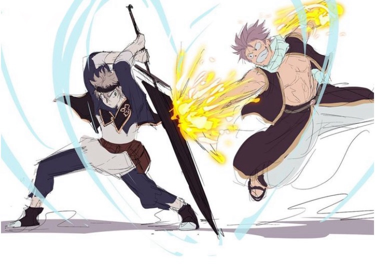 Asta in his demon form and Natsu in his dragon force form