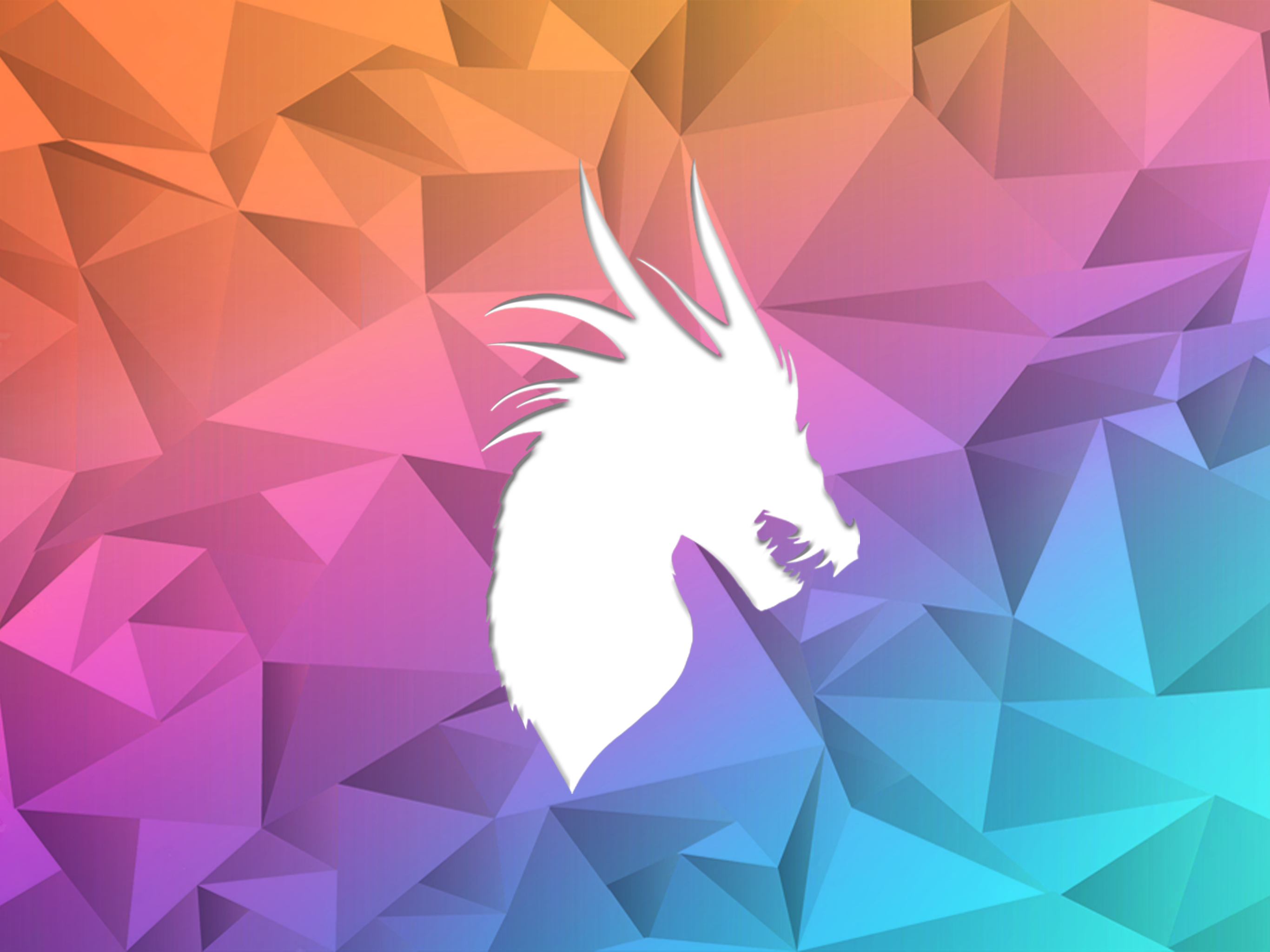 A white dragon silhouette against a geometric gradient background