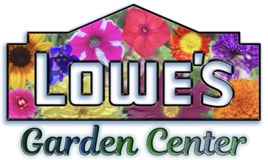 Flowery Lowe's logo with Garden Center colored in an alternating blue and green gradient added below it